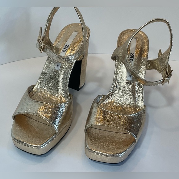 Zara gold metallic platform sandals nwt size 8 3332/810 - Picture 7 of 15